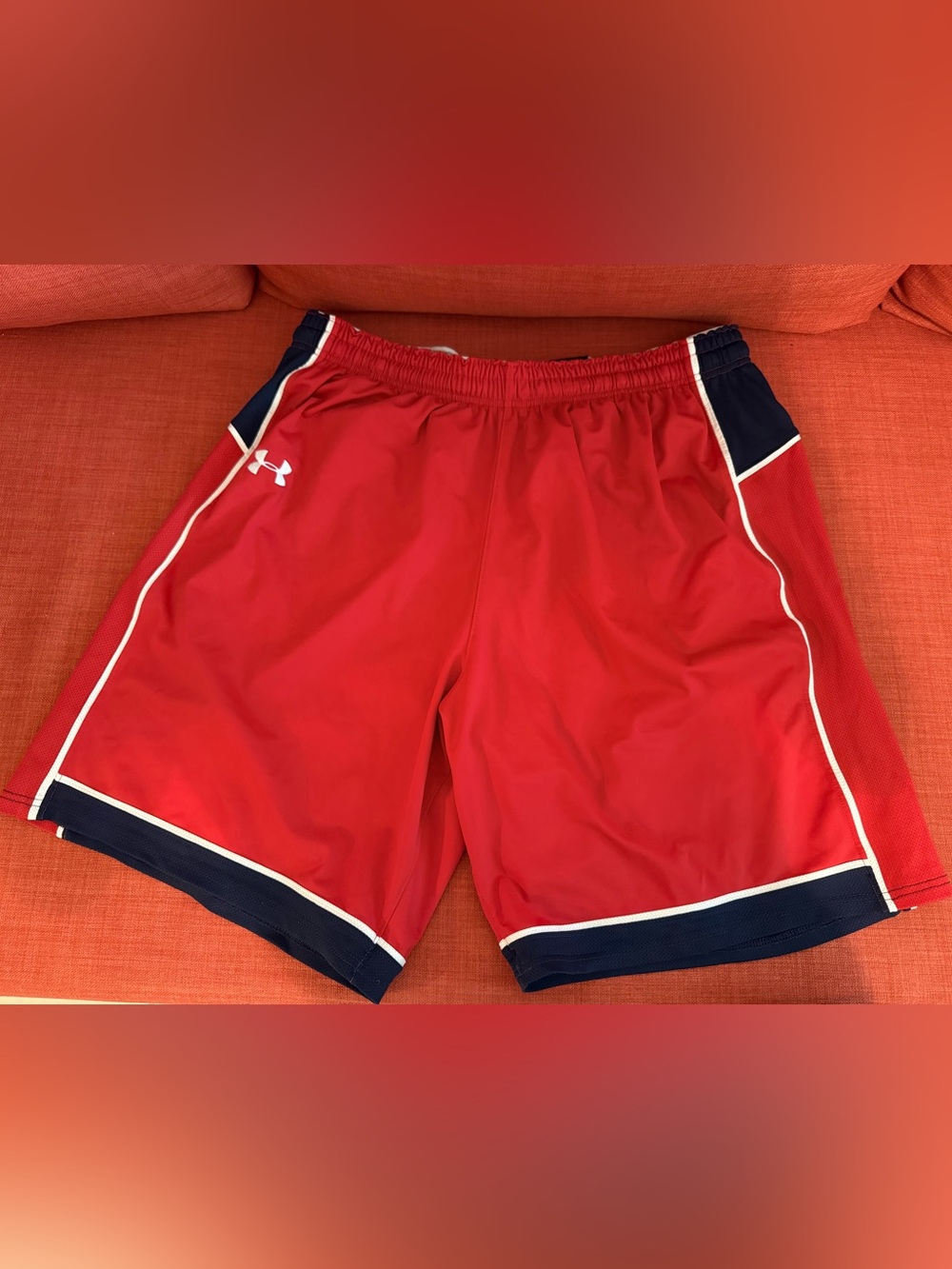 Under Armour Men’s Red Athletic Shorts with Navy Trim